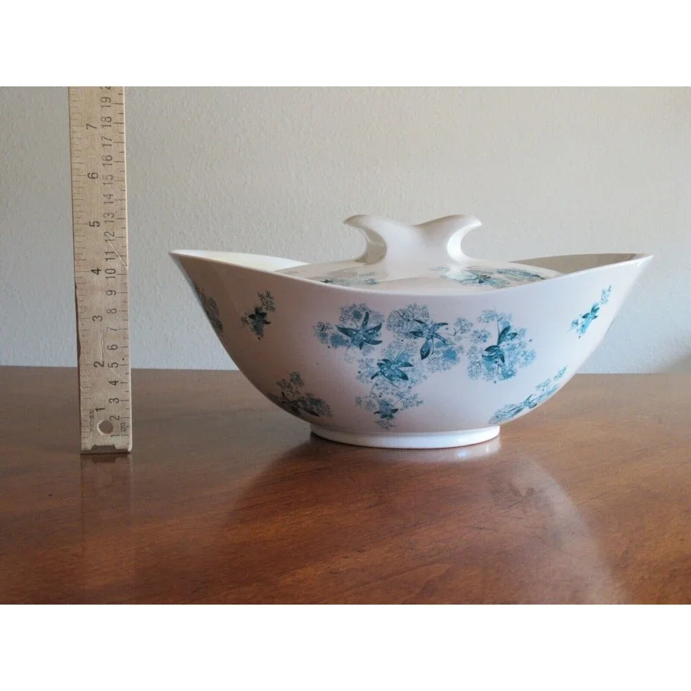 Hallcraft Hall Blue FROST FLOWERS Oval Covered Casserole Dish Lid Eva Zeisel MCM